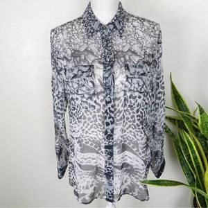 Equipment Femme Sheer Silk Blouse Sz S Womens Long Sleeve Printed Gray